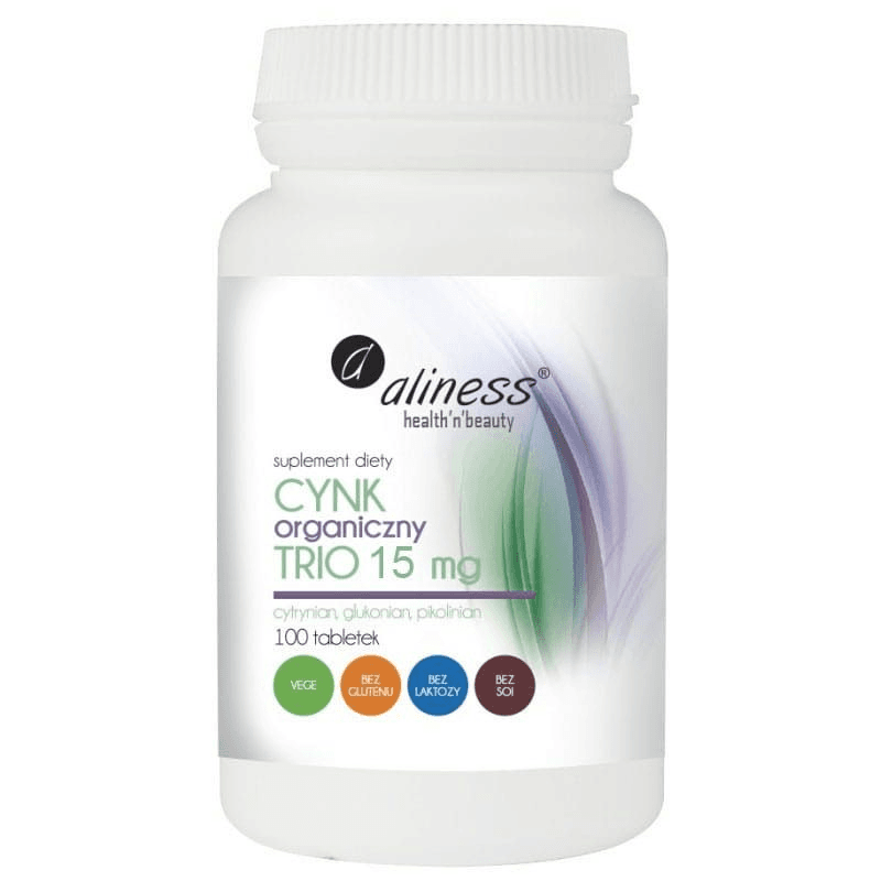 Minerały Cynk Aliness Cynk Organiczny Trio 15mg 100tab