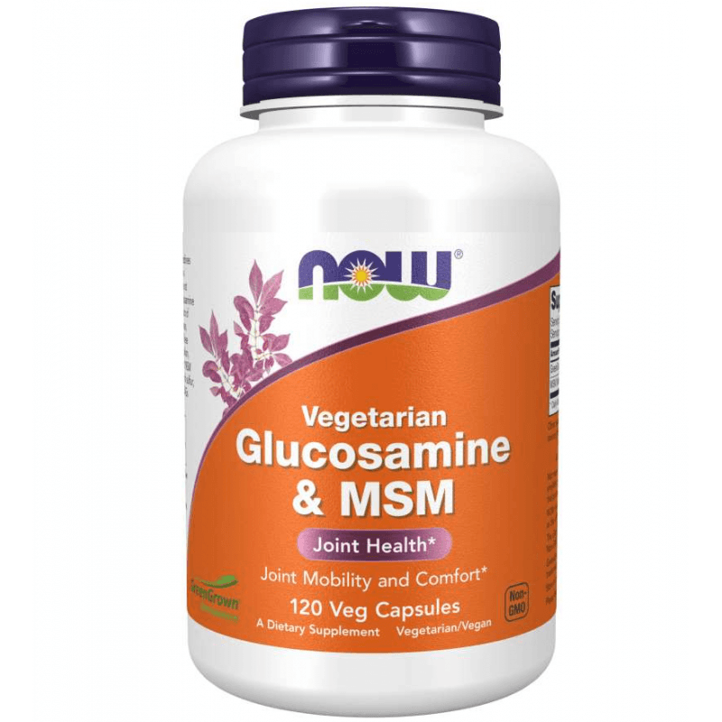 Regeneracja Stawów Glukozamina + Siarka Organiczna Now Foods Glucosamine & MSM Vegetarian 120vkaps