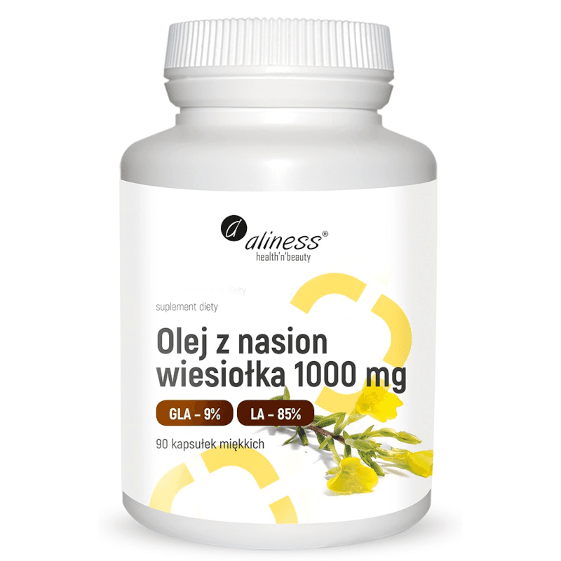 Kwasy Tłuszczowe Olej z Wiesiołka Aliness Olej z Nasion Wiesiołka 1000mg 90kaps