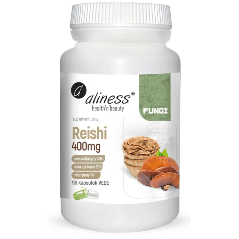 Adaptogeny Lakownica Żółtawa Aliness Reishi Ekstrakt Owocniki 40/20/1, 400mg 90vkaps