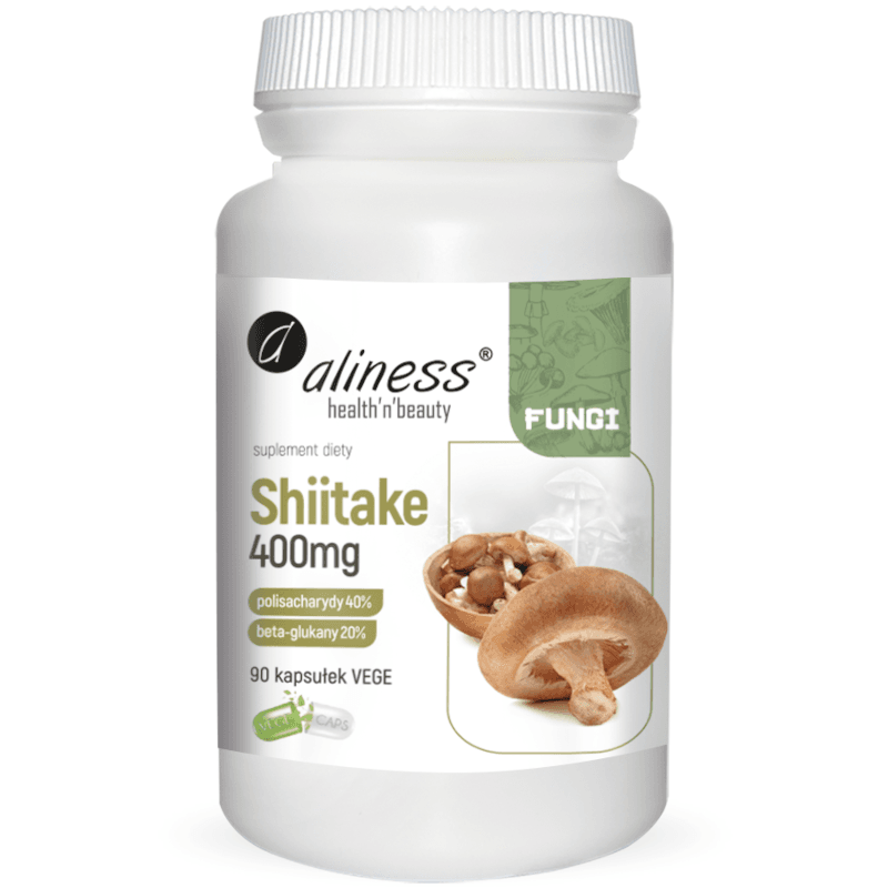 Adaptogeny Twardnik Japoński Aliness Shiitake Ekstrakt 40/20, 400mg 90vkaps