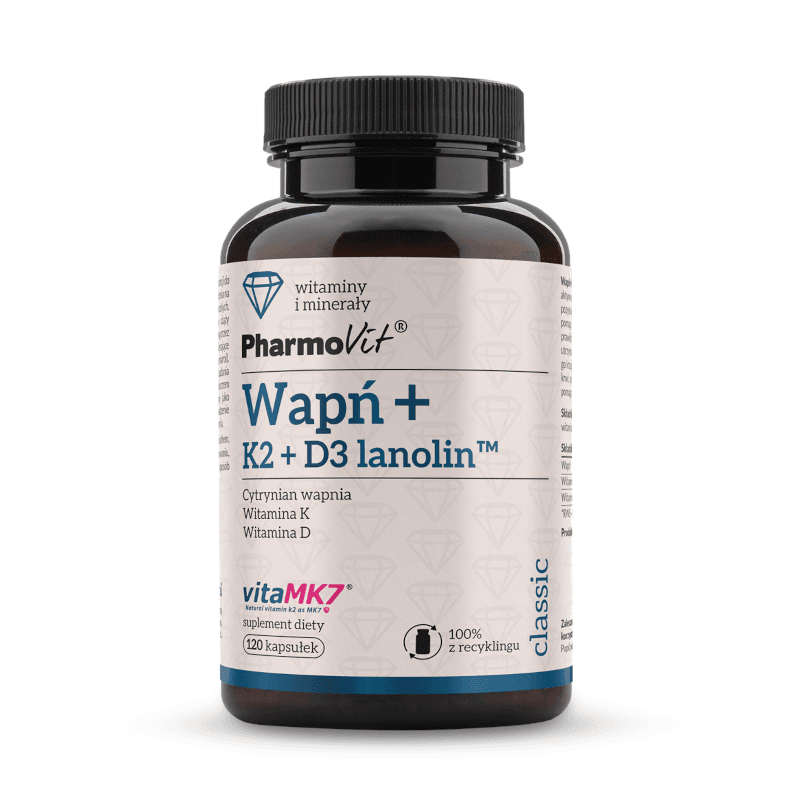 Witaminy i Minerały Kompleks Pharmovit Wapń + K2 + D3 lanolin 120kaps