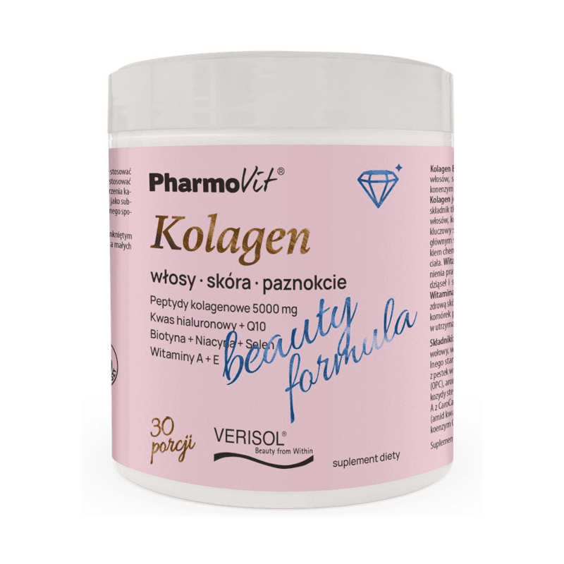 Wsparcie Włosów, Skóry, Paznokci Kolagen + Kwas Hialuronowy Pharmovit Kolagen Beauty Formula 30porcji