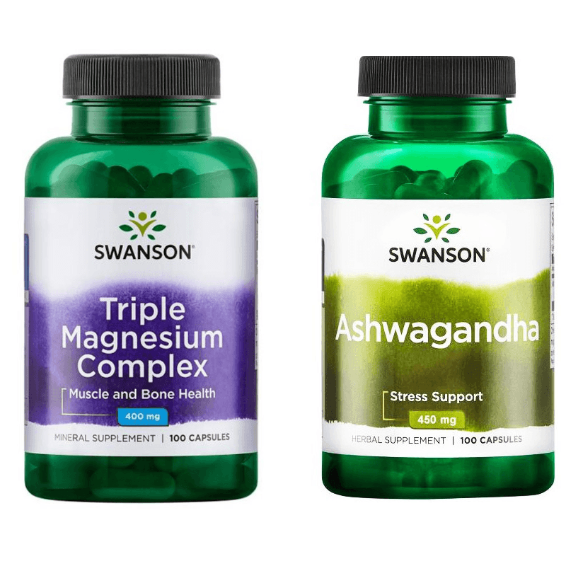 Zestaw Swanson Triple Magnesium Complex 400mg 100kaps + Ashwagandha 450mg 100kaps