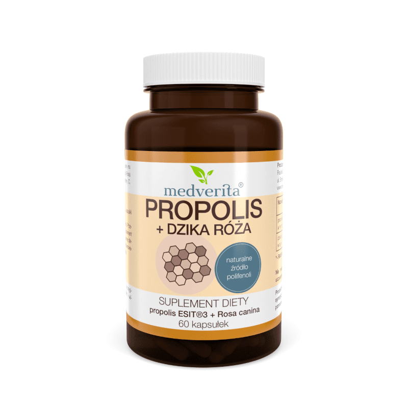 Wsparcie Odporności Kit Pszczeli MEDVERITA Propolis+Dzika Róża 60kaps
