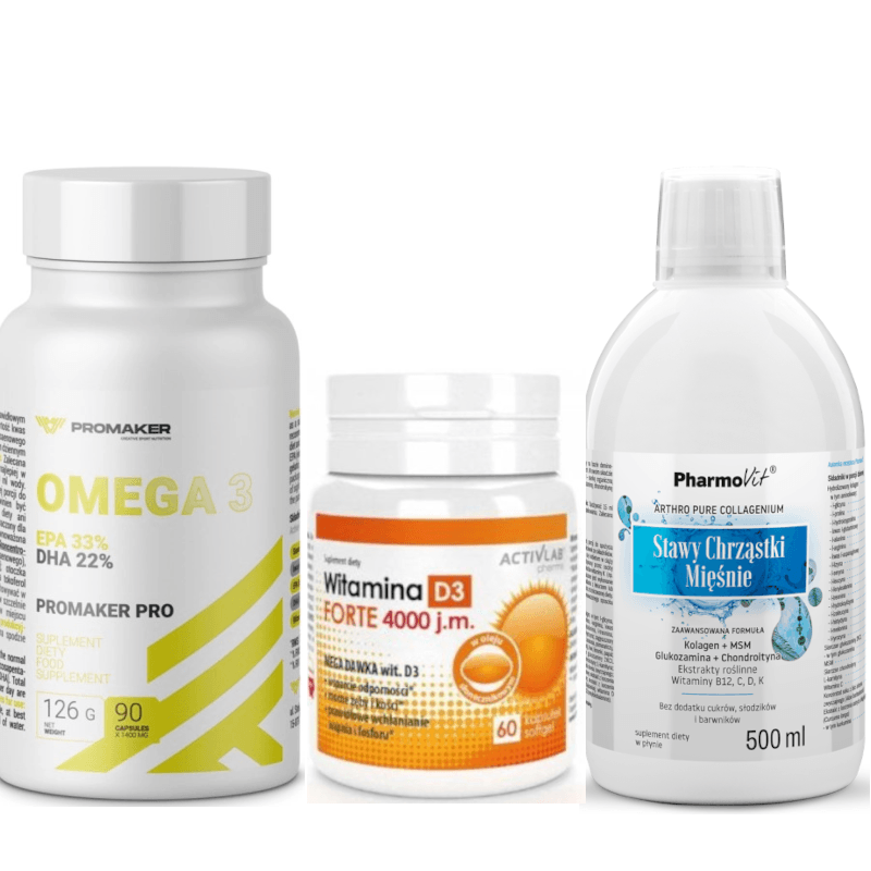 Zestaw Prezentowy dla Babci i Dziadka Pharmovit Stawy Chrząski Mięśnie + Promaker Omega 3 + Activlab Witamina D3 4000IU