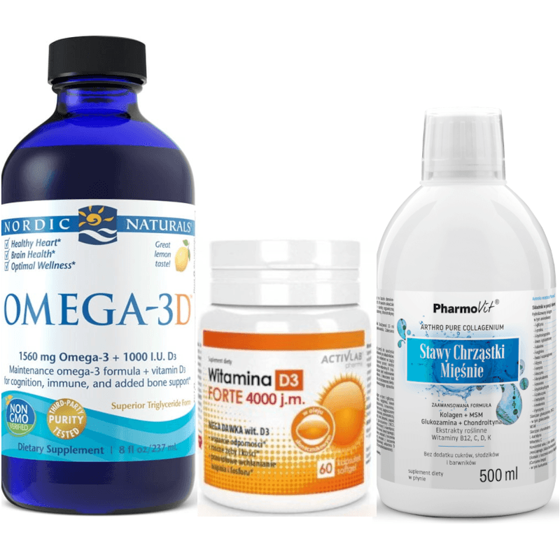 Zestaw dla Babci i Dziadka Nordic Naturals Omega 3D 237ml Cytrynowy + Pharmovit Stawy Chrząski Mięśnie + Activlab Witamina D3