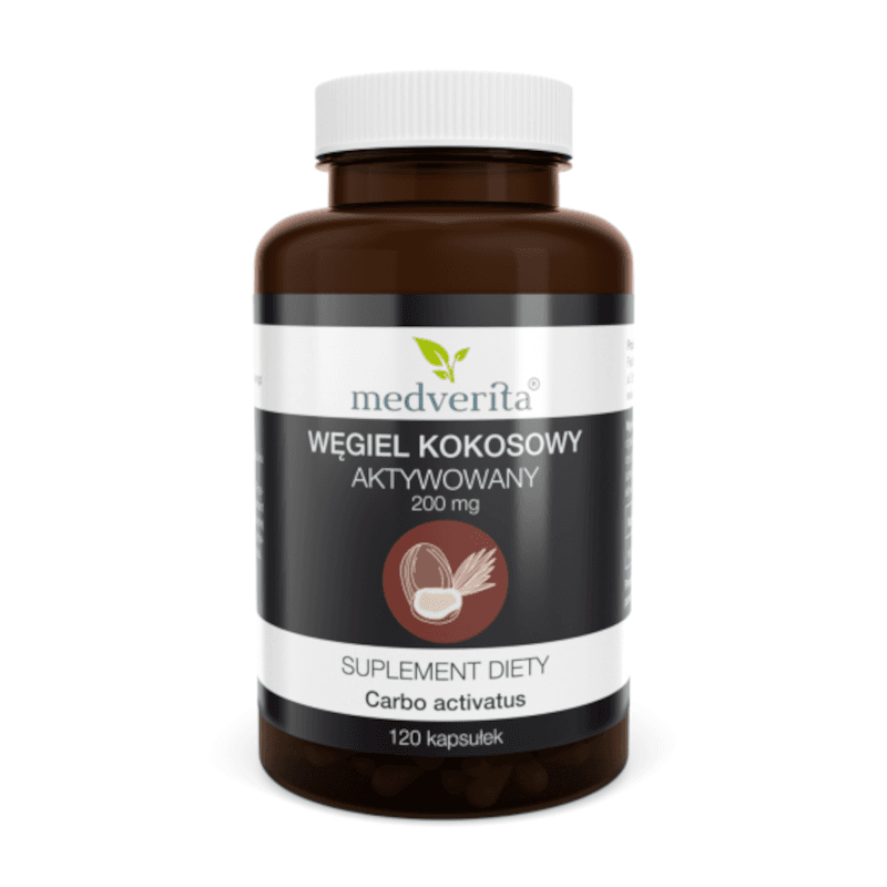 Trawienie Węgiel MEDVERITA Węgiel Kokosowy Aktywny 200mg 120kaps