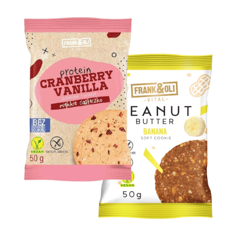 Zestaw Frank&Oli Soft Cookie Peanut Butter Banana + Proteinowe Ciastko Wanilia z Żurawiną 50g