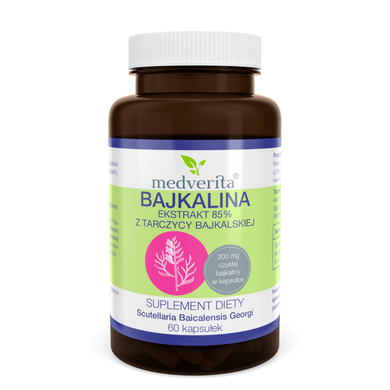 Adaptogeny Tarczyca Bajkalska MEDVERITA Bajkalina 85% ekstrakt z tarczycy bajkalskiej 60kaps