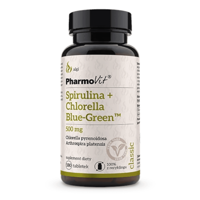 Wsparcie Odporności Pharmovit Spirulina+Chlorella 500mg 180tab