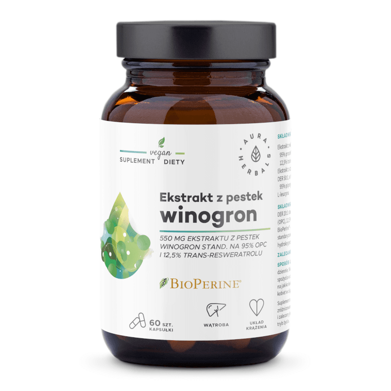 Układ Krążenia Aura Herbals Ekstrakt z pestek winogron 550mg 60kaps