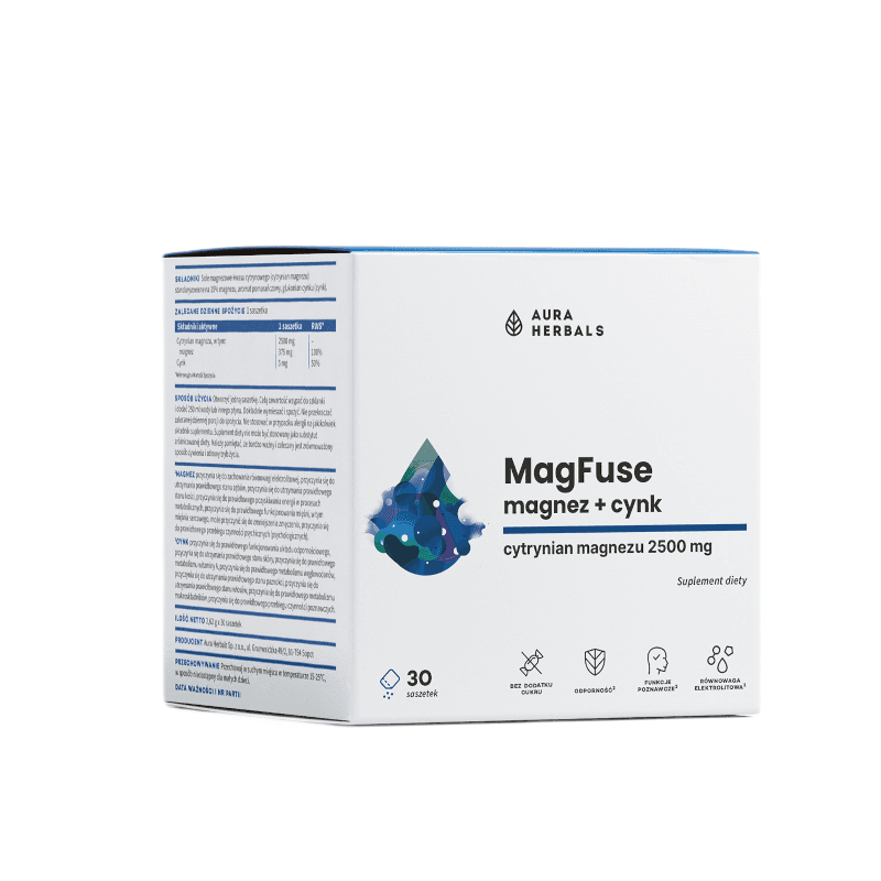 Minerały Magnez Aura Herbals MagFuse Magnez + Cynk 30 saszetek