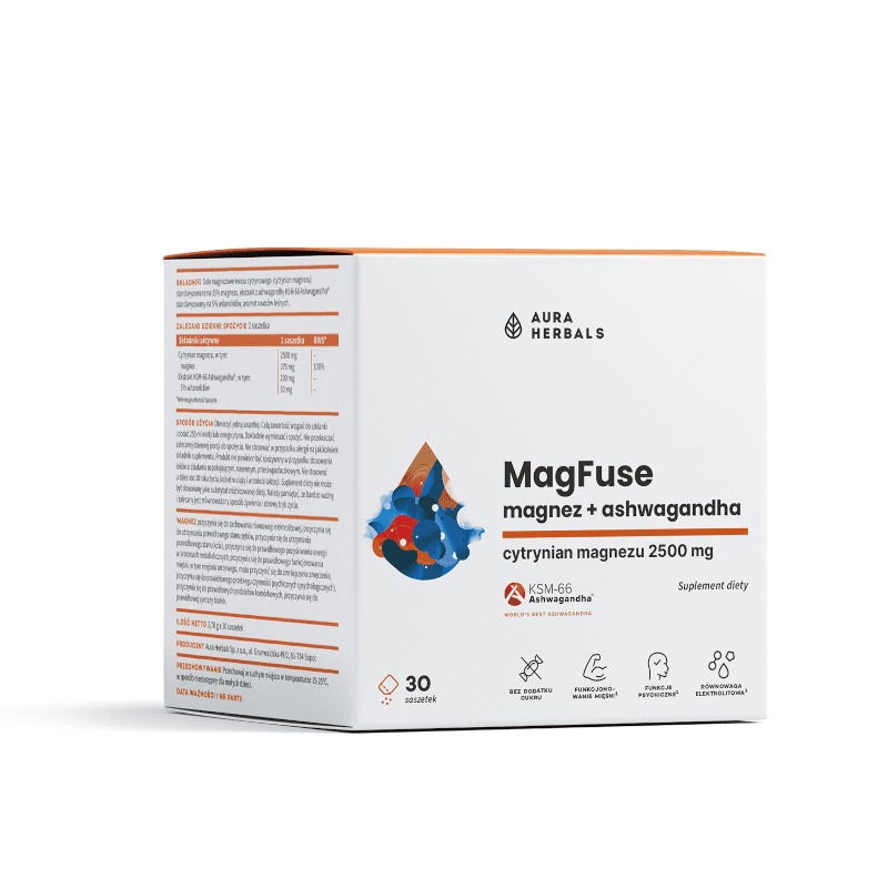 Minerały Magnez Aura Herbals Magfuse Magnez + Ashwagandha 30 saszetek