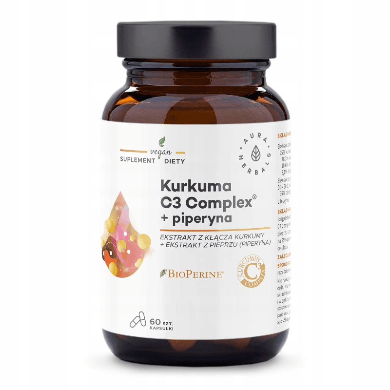 Układ Pokarmowy Aura Herbals Kurkuma 500 mg + piperyna 60 kaps