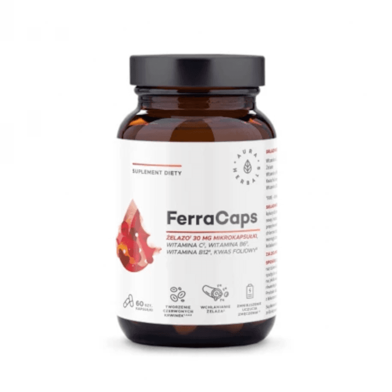 Serce i Układ Krążenia Aura Herbals FerraCaps żelazo 30 mg 60 kaps