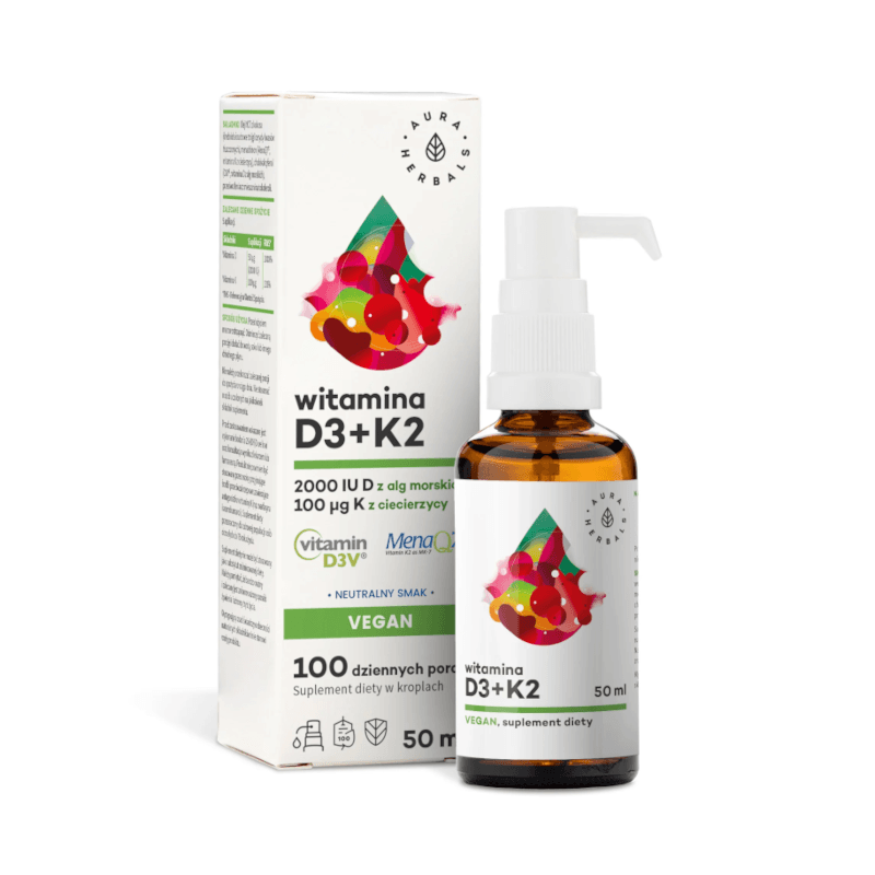 Witaminy Aura Herbals Witamina D3+k2 Vegan - 50 ml