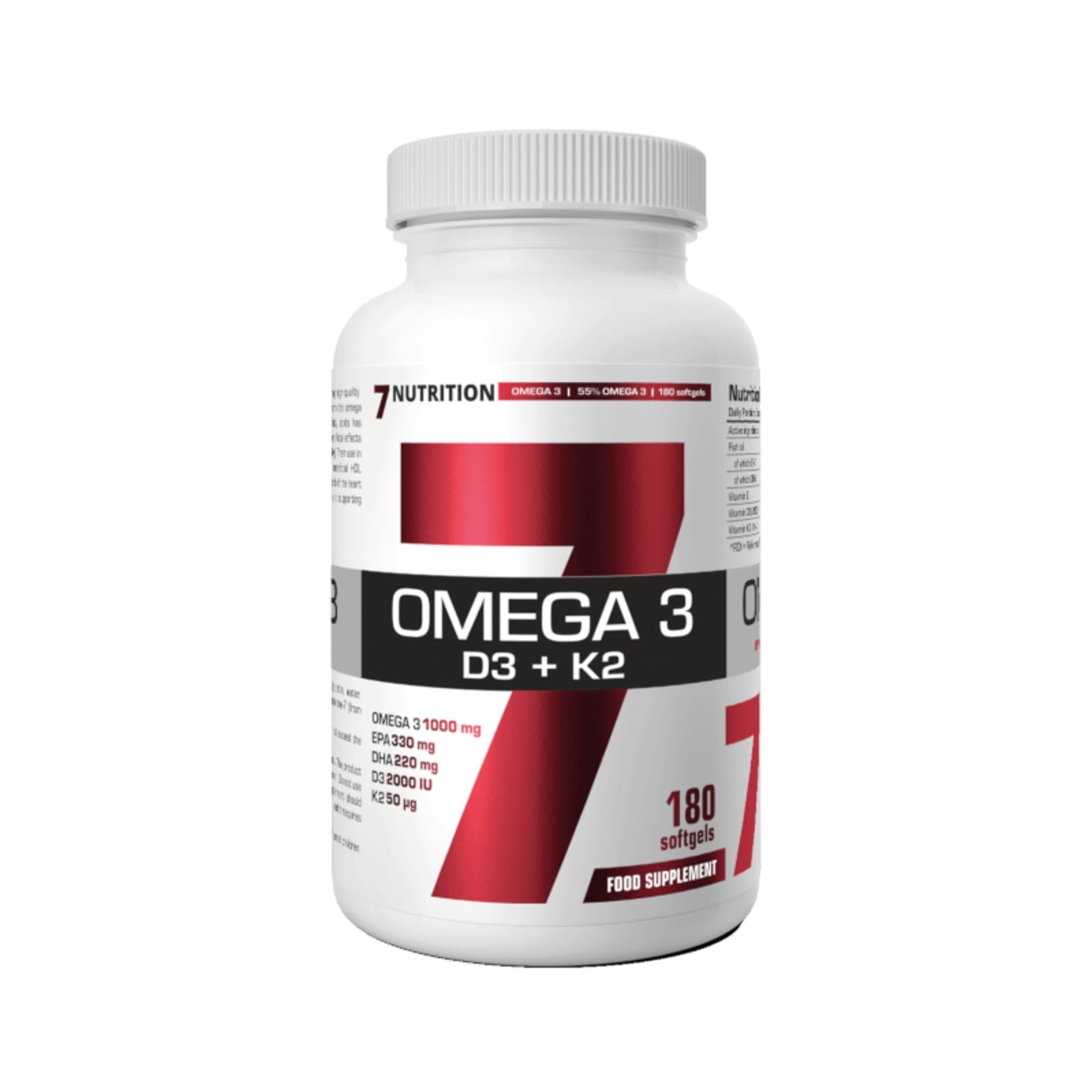 Kwasy Tłuszczowe D3+ K2 7Nutrition Omega 3 55% D3+K2 180softgels