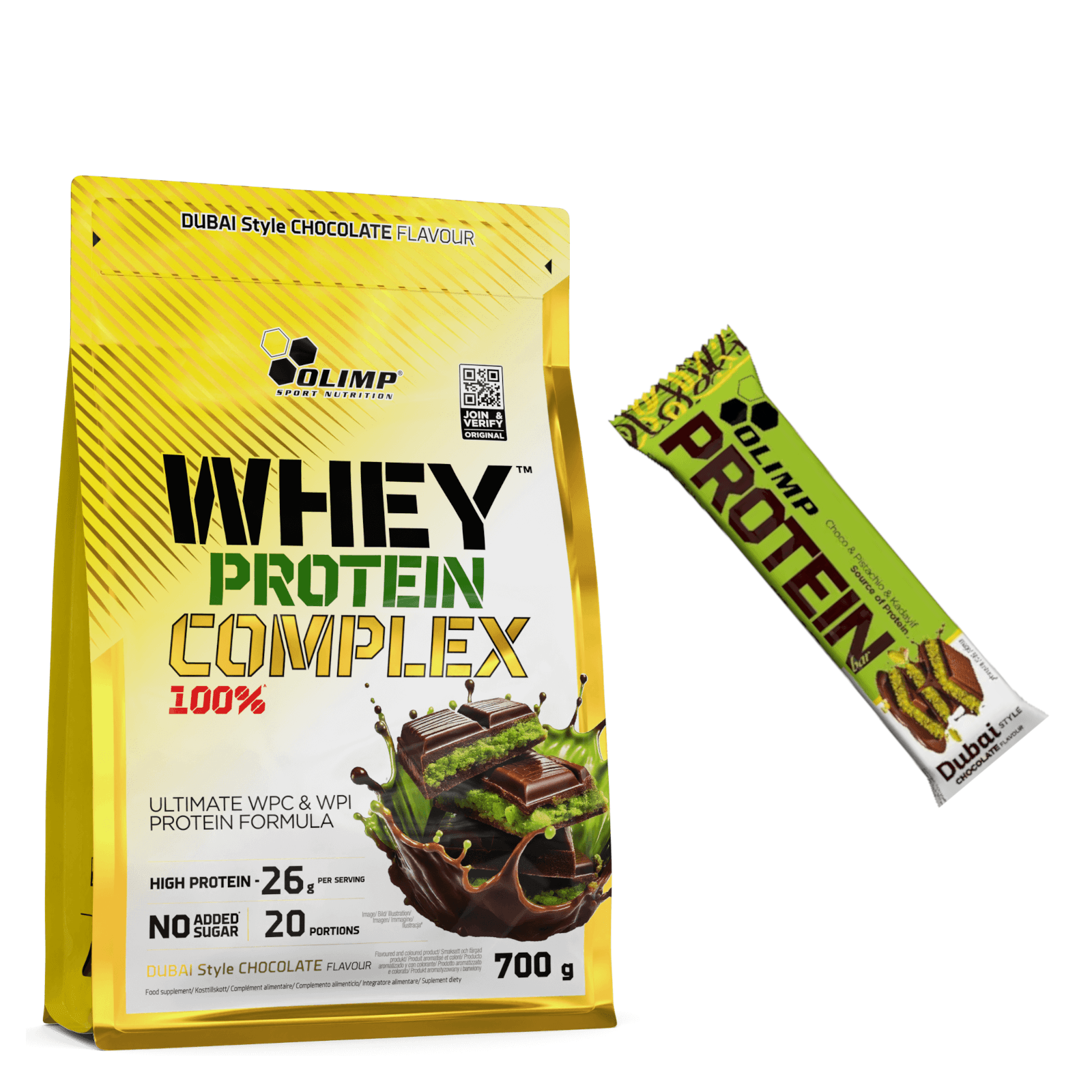 Zestaw Olimp Nutrition Protein Complex 700g+ Protein Bar Dubai Style Chocolate 40g