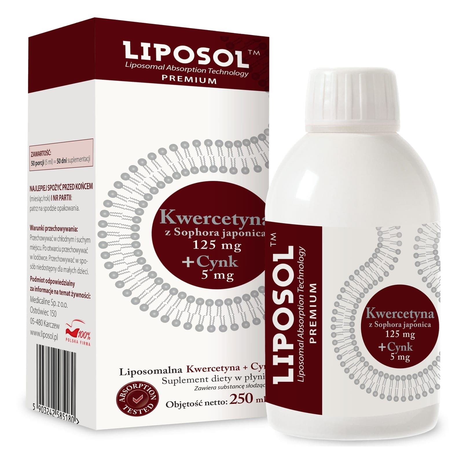 Detoks i Antyoksydanty Aliness Liposomalna Kwercytyna 125mg +Cynk 250ml
