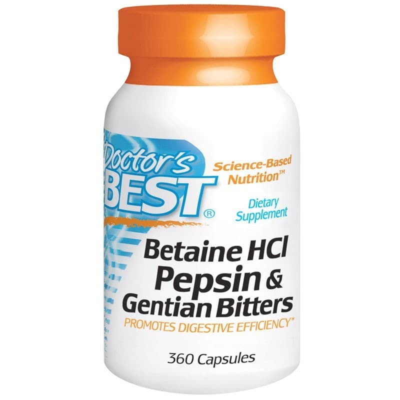 Trawienie Betaina Doctor's Best Betaine HCl Pepsin & Gentian Bitters 360kaps