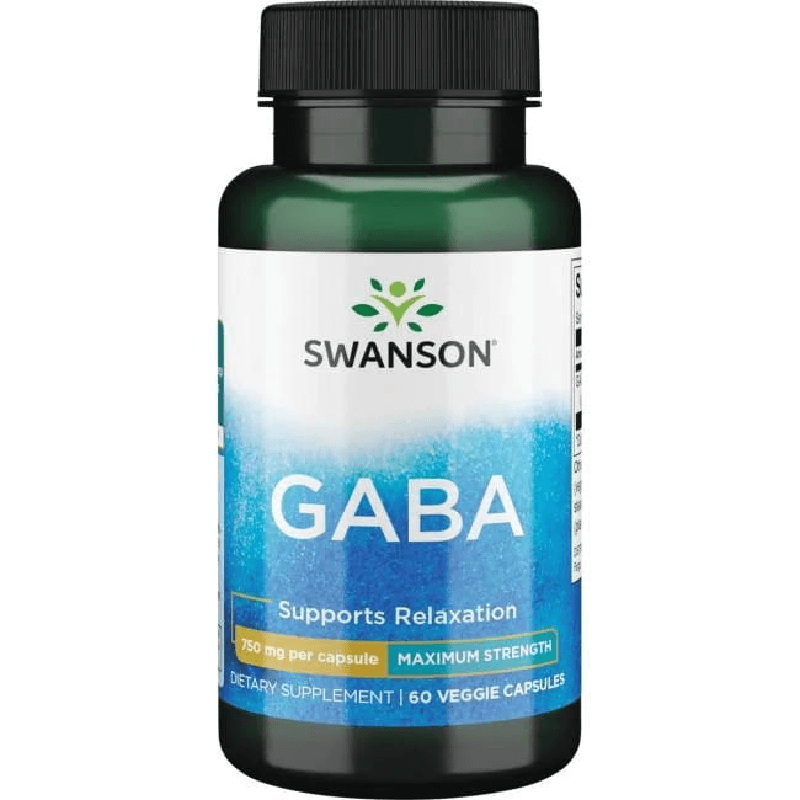 Adaptogeny Kwas Gamma-Aminomasłowy Swanson Gaba 750mg 60vkaps